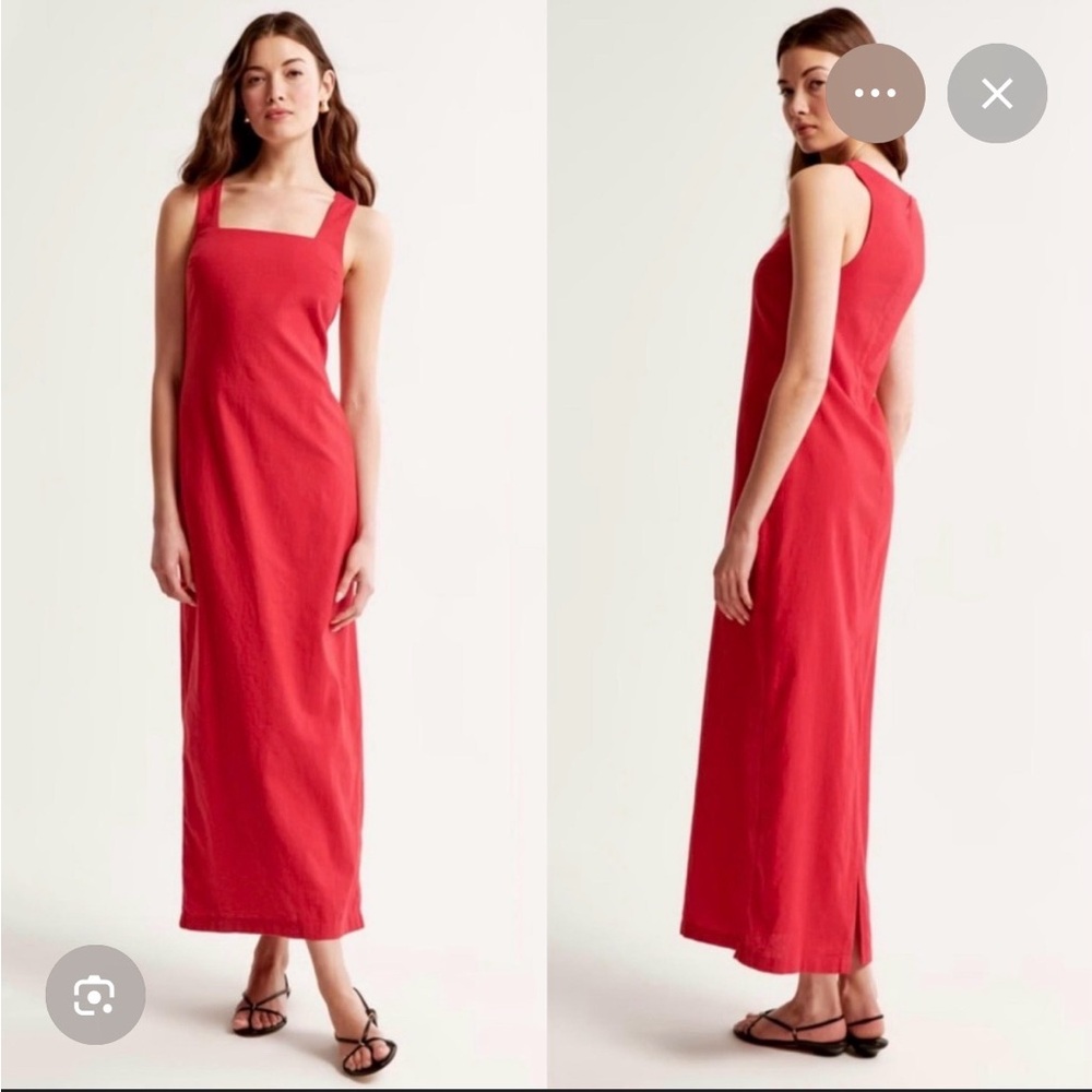 Abercrombie & Fitch Red Square-Neck Maxi Dress